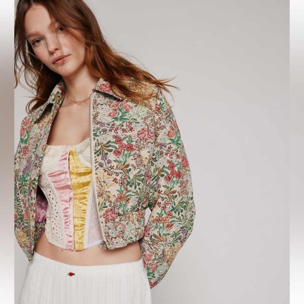 UO Kimchi Blue Evelyn Cropped Bomber Jacket
